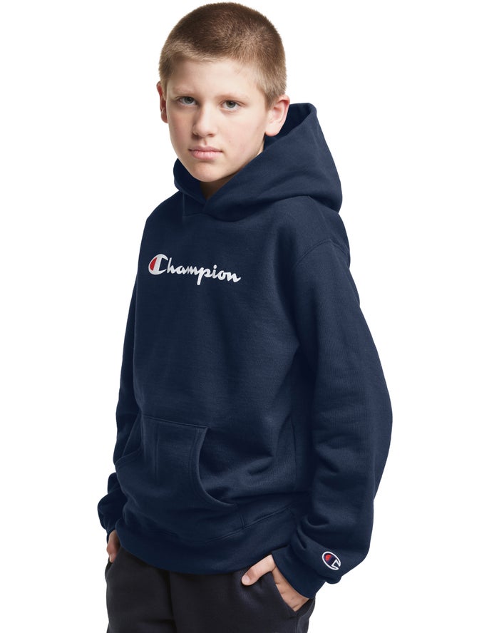 Champion Pullover Script Logo Hoodie Meisjes - Donkerblauw - Belgie 8739XRQSV